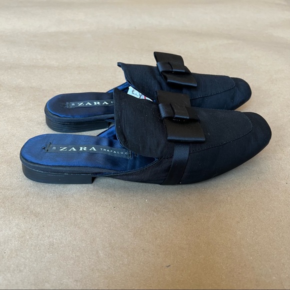 Zara Bow Slides Mules Black Size 38 - Picture 3 of 10